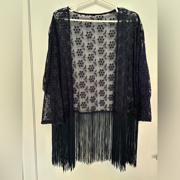 Navy blue lace cardigan with tassels - Picture 1 of 5